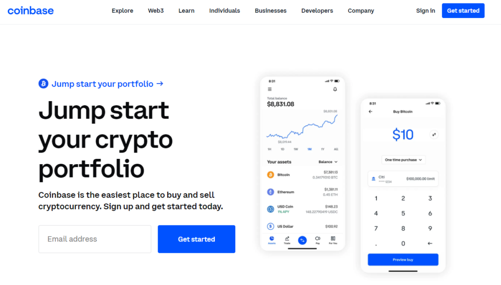 Coinbase review - home page