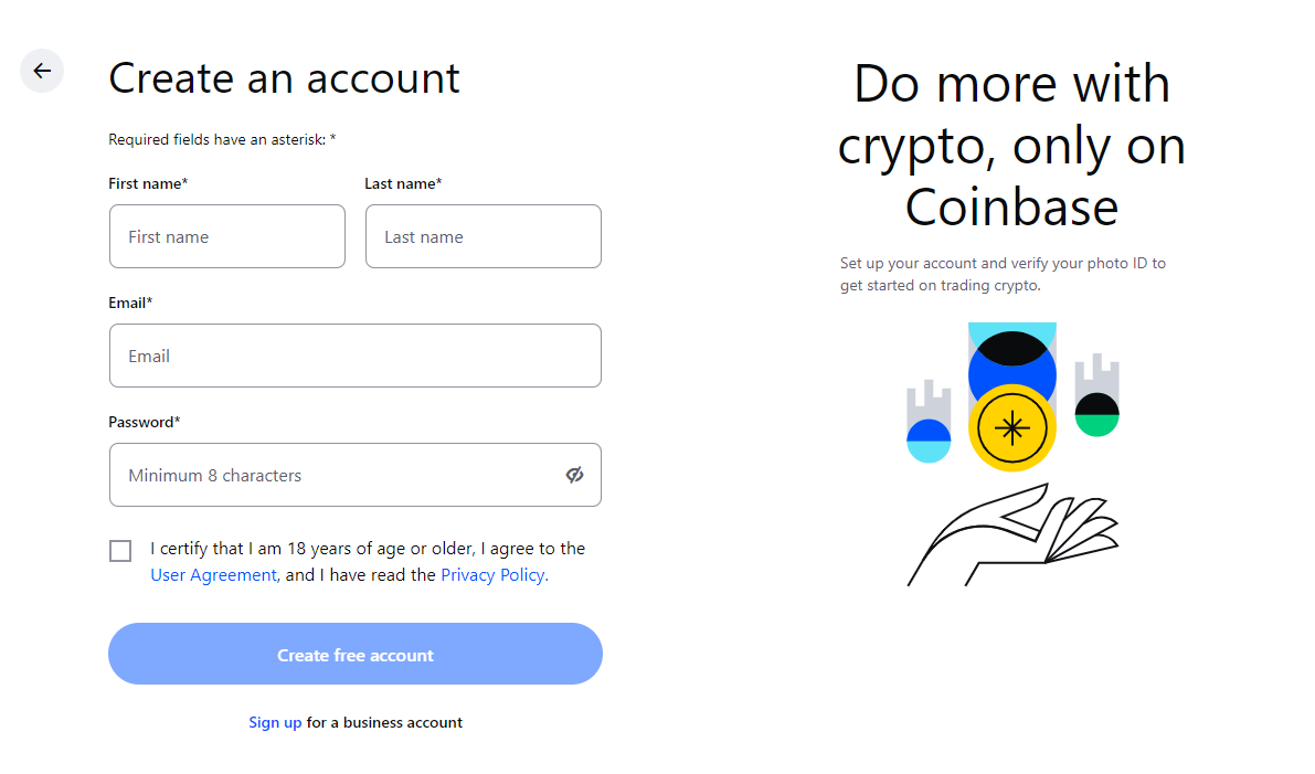 Create an account in Coinbase